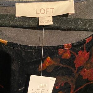 LOFT Dark Floral dress with Red and Yellow Accents